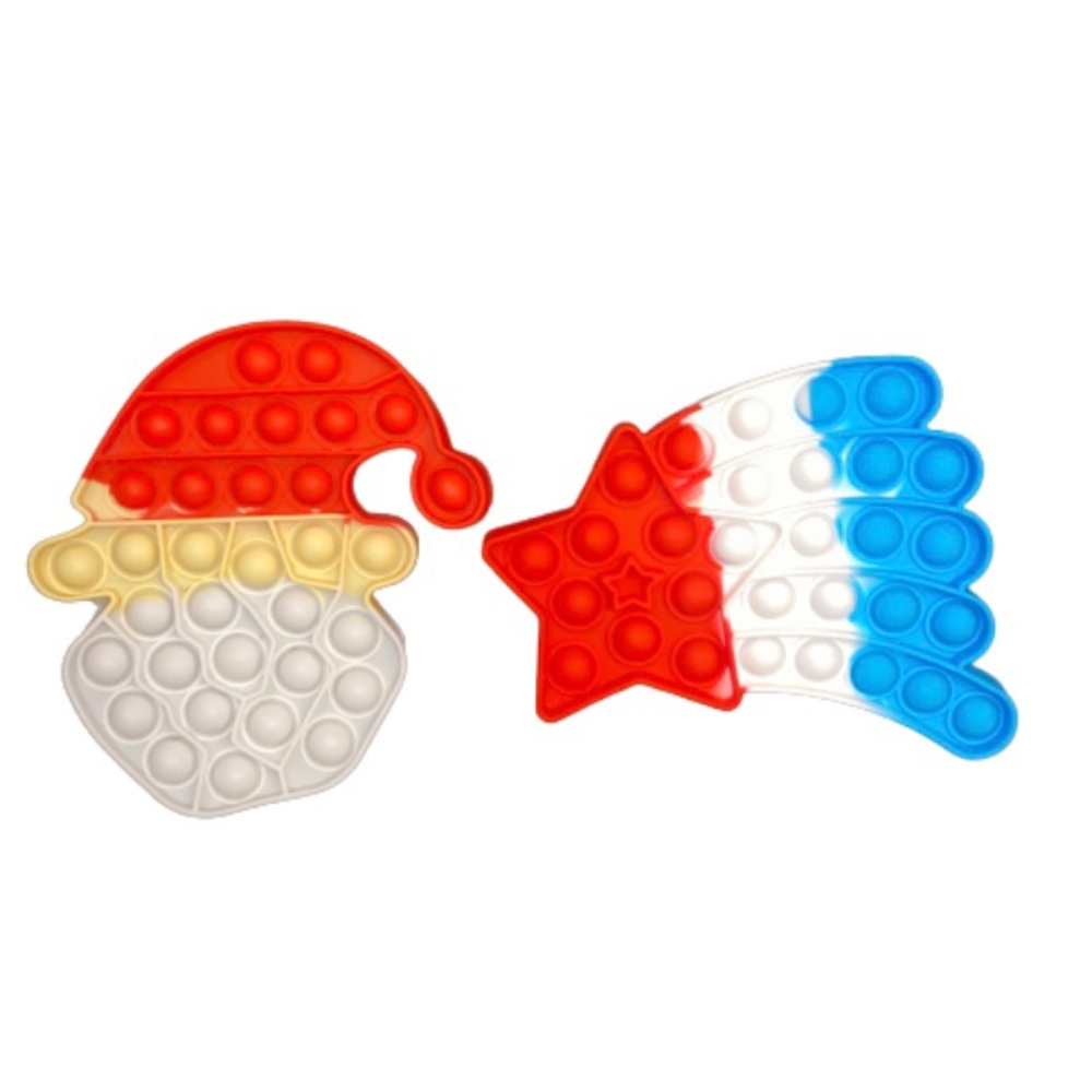 Pop It Fidget Toy Set of 2 Holiday Theme Santa & Firework Shapes
